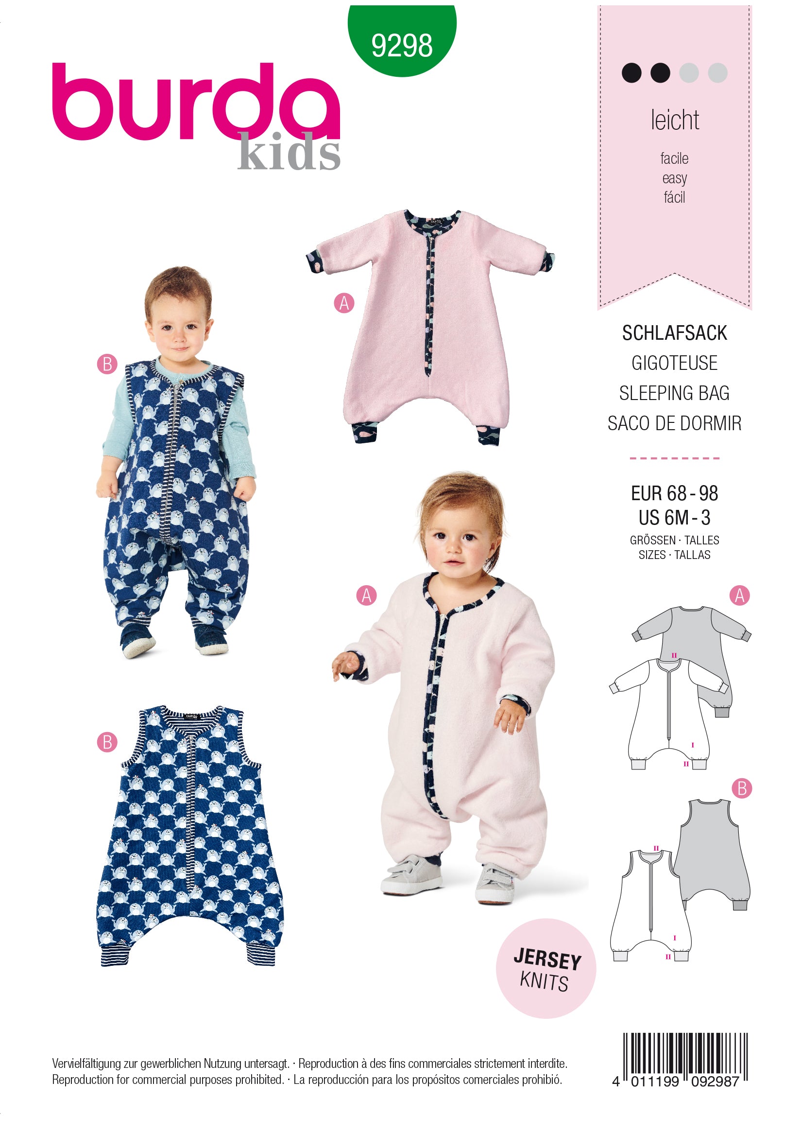 Burda Schnittmuster 9298 Baby-Schlafsack mit Ärmeln und Beinen – Schnittmuster-Online