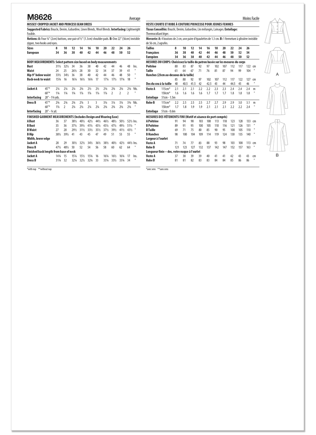 McCalls Schnittmuster M8626 – Damen Jacke & Minikleid mit Prinzessnähten