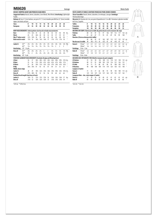 McCalls Schnittmuster M8626 – Damen Jacke & Minikleid mit Prinzessnähten