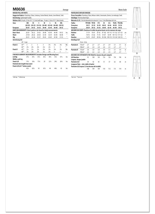 McCalls Schnittmuster M8636 – Unisex Schlupfhose mit Taschenvarianten