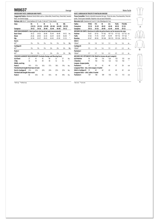 McCalls Schnittmuster M8637 – Unisex Strickweste, Strickjacke & Hose