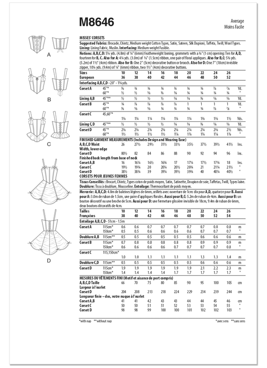 McCalls Schnittmuster M8646 – Damen Korsett mit Varianten