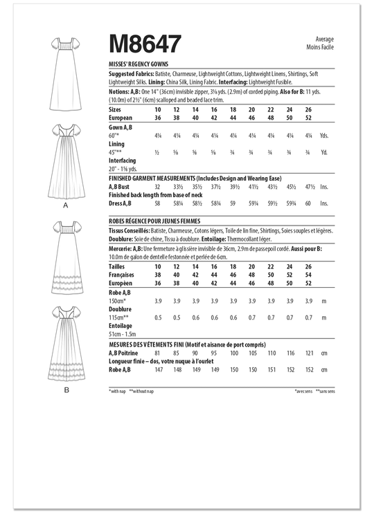 McCall's M8647 – Regency-Kleid für Damen