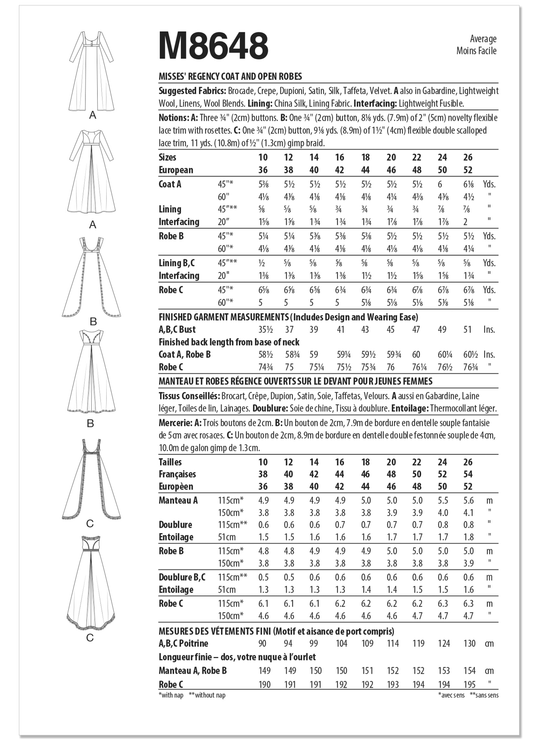 McCall's M8648 – Regency-Mantel & offene Robe für Damen