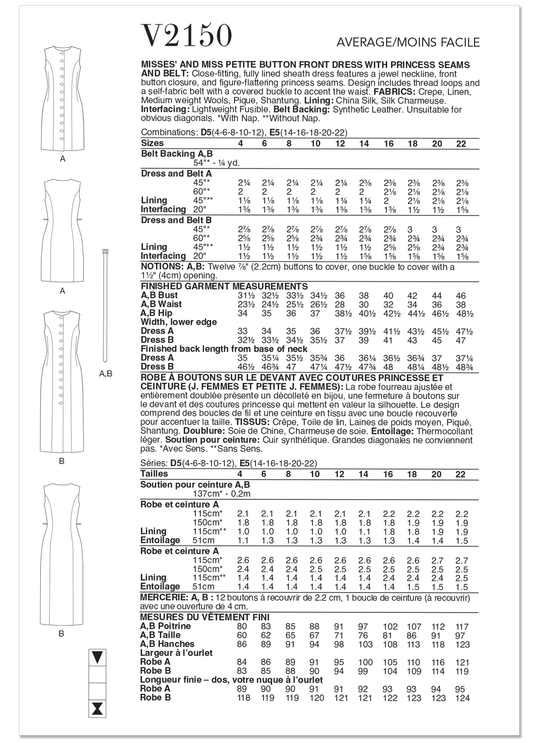 Vogue Schnittmuster V2150 – Damen Etuikleid mit Gürtel