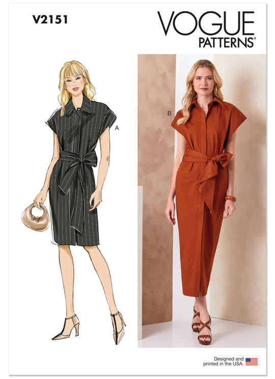 Vogue Schnittmuster V2151 – Damen Hemdkleid in zwei Längen mit Schärpe