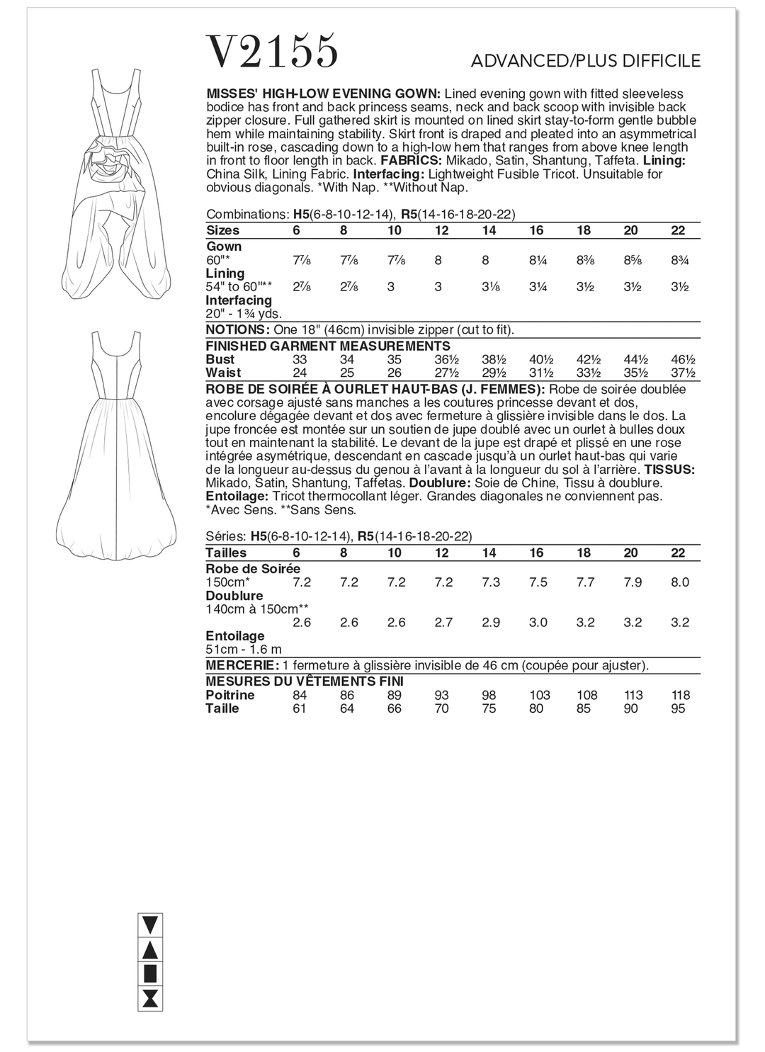 Vogue Schnittmuster V2155 Abendkleid für Damen mit asymmetrischem Saum