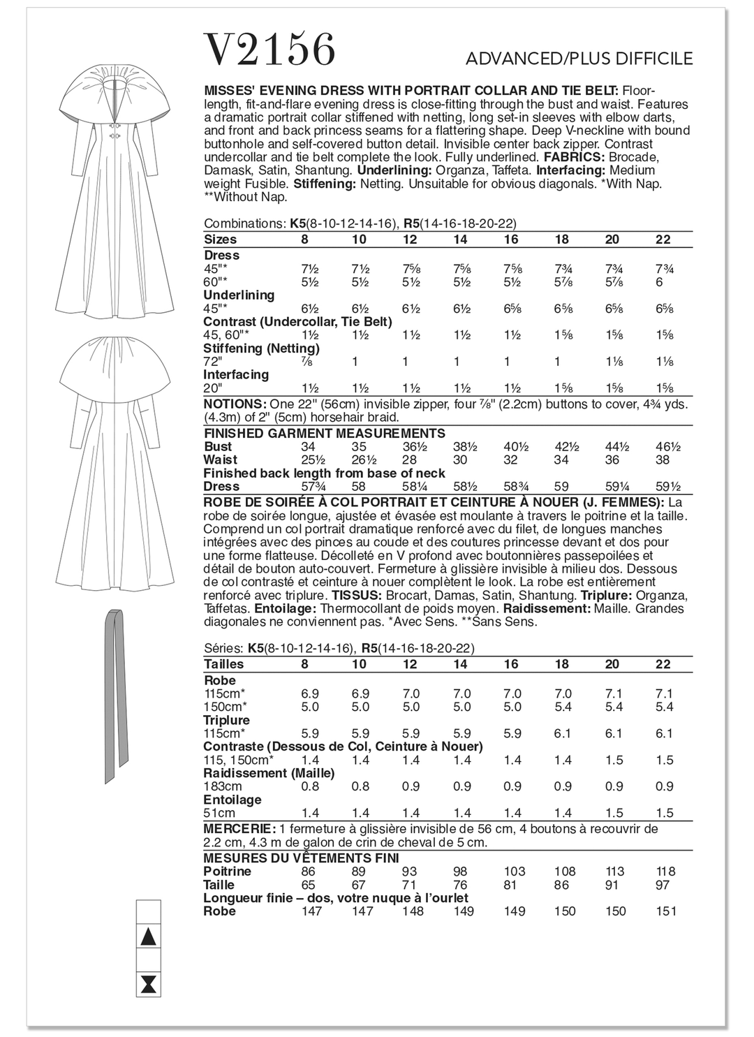 Vogue Schnittmuster V2156 Abendkleid für Damen mit Stehkragen