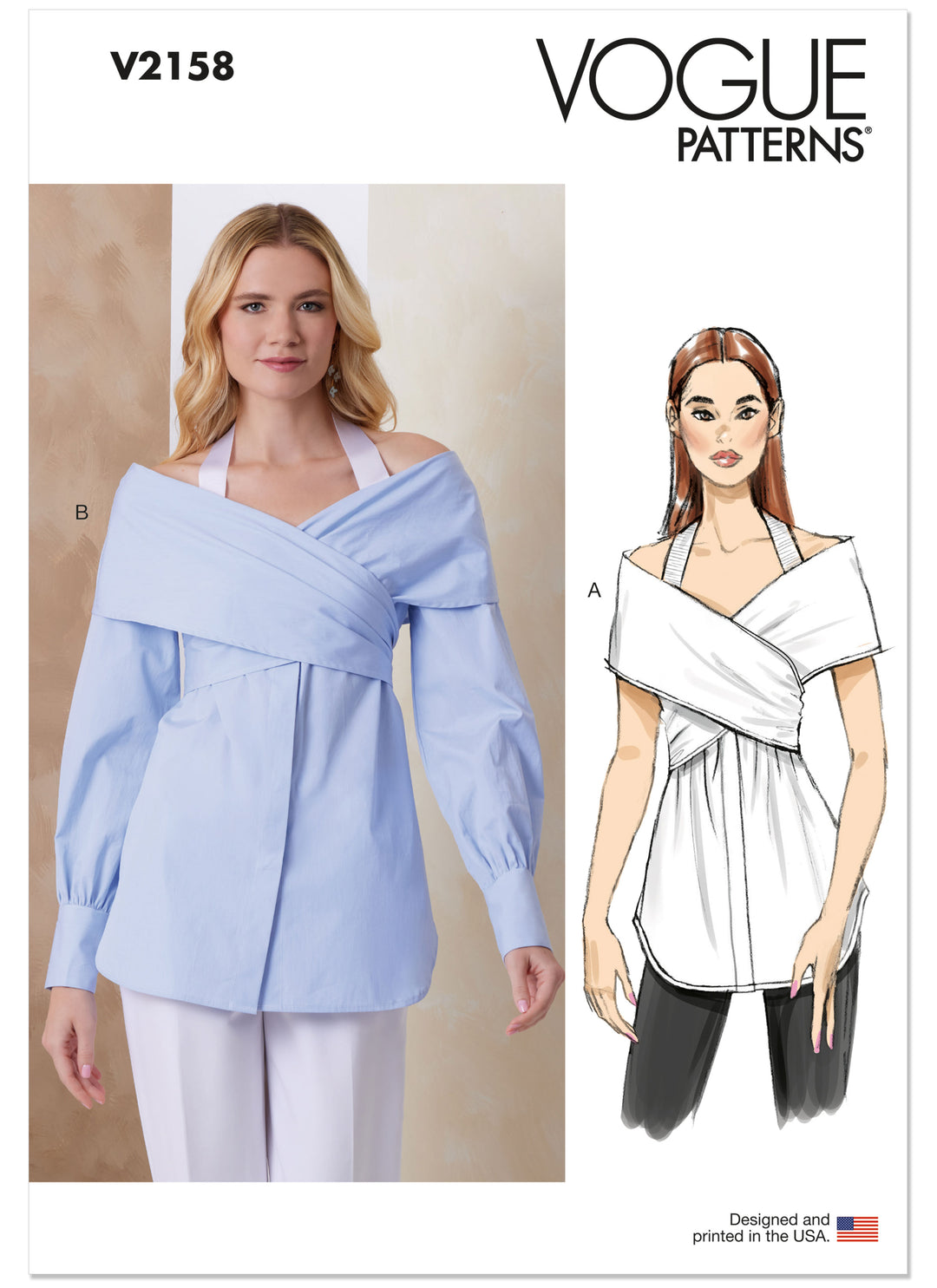Vogue Schnittmuster V2158 – Damen drapiertes Oberteil mit Ärmelvarianten