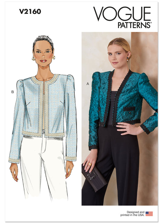 Vogue Schnittmuster V2160 – Damen Jacke mit Ausschnitt- & Taschenvarianten