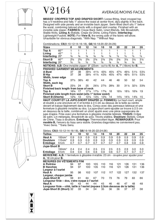 Vogue Schnittmuster V2164 – Damen Cropped Top & Skort