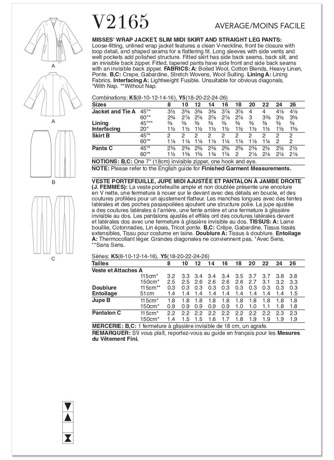 Vogue Schnittmuster V2165 – Damen Wickeljacke, Midirock & Hose