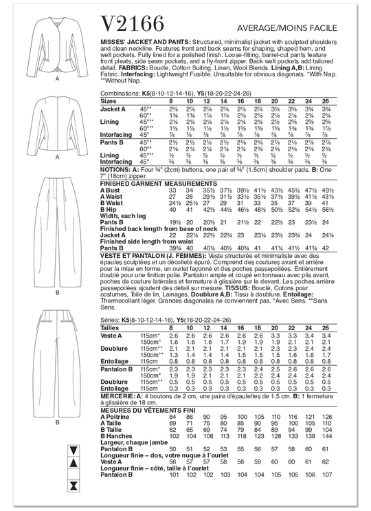 Vogue Schnittmuster V2166 – Damen Jacke & Barrel-Hose