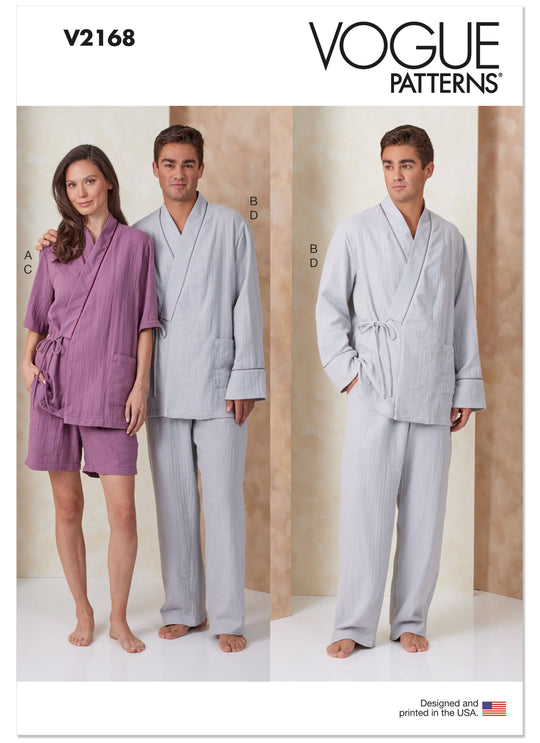 Vogue Schnittmuster V2168 Unisex-Morgenmantel, Pyjamahose und Shorts