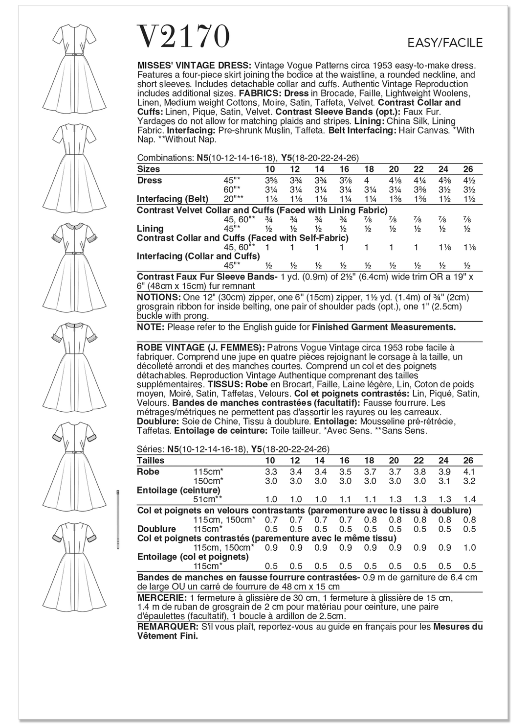 Vogue Schnittmuster V2170 – Vintage Damenkleid im Stil der 1950er Jahre