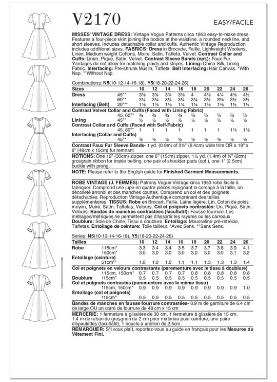 Vogue Schnittmuster V2170 – Vintage Damenkleid im Stil der 1950er Jahre