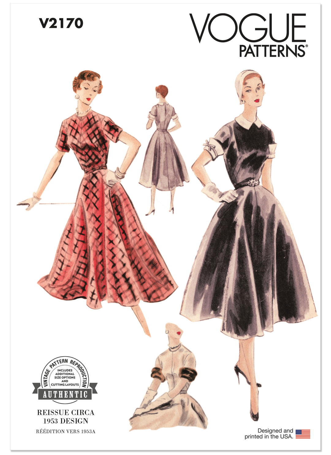 Vogue Schnittmuster V2170 – Vintage Damenkleid im Stil der 1950er Jahre