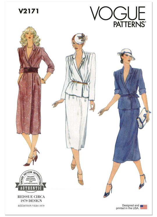Vogue Schnittmuster V2171 – Vintage Kleid, Oberteil & Rock für Damen
