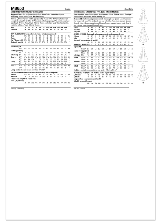 McCalls Schnittmuster M8653 – Damen trägerloses Brautkleid