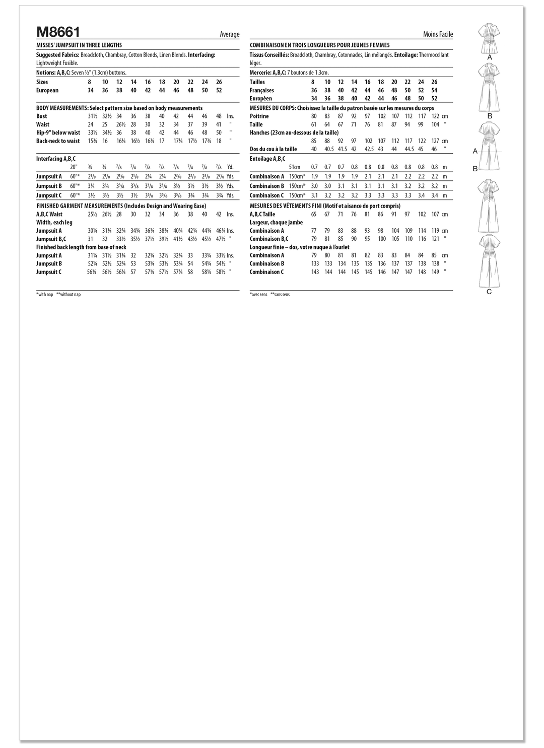 McCalls Schnittmuster M8661 – Damen Jumpsuit in drei Längen