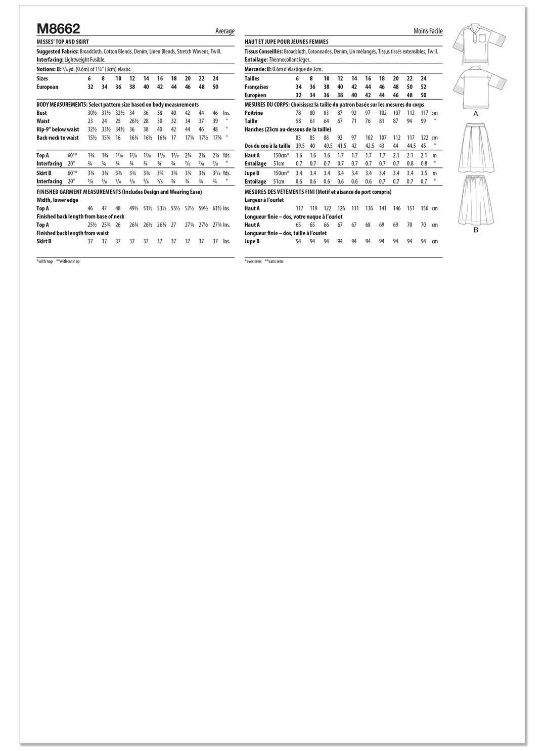 McCalls Schnittmuster M8662 – Damen Oversize-Oberteil & Rock