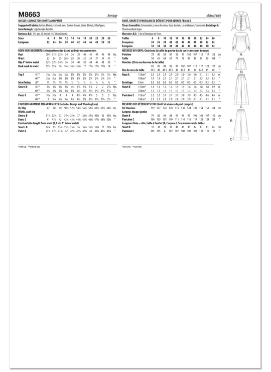McCalls Schnittmuster M8663 – Damen Lounge-Oberteil, Shorts & Hose