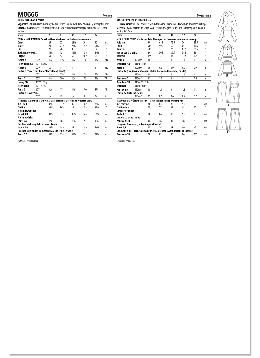 McCalls Schnittmuster M8666 – Mädchen Jeansjacke & Hose