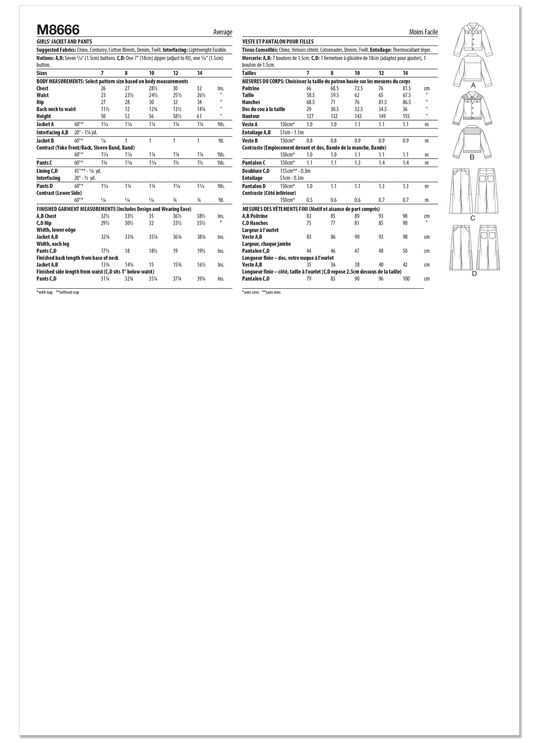 McCalls Schnittmuster M8666 – Mädchen Jeansjacke & Hose