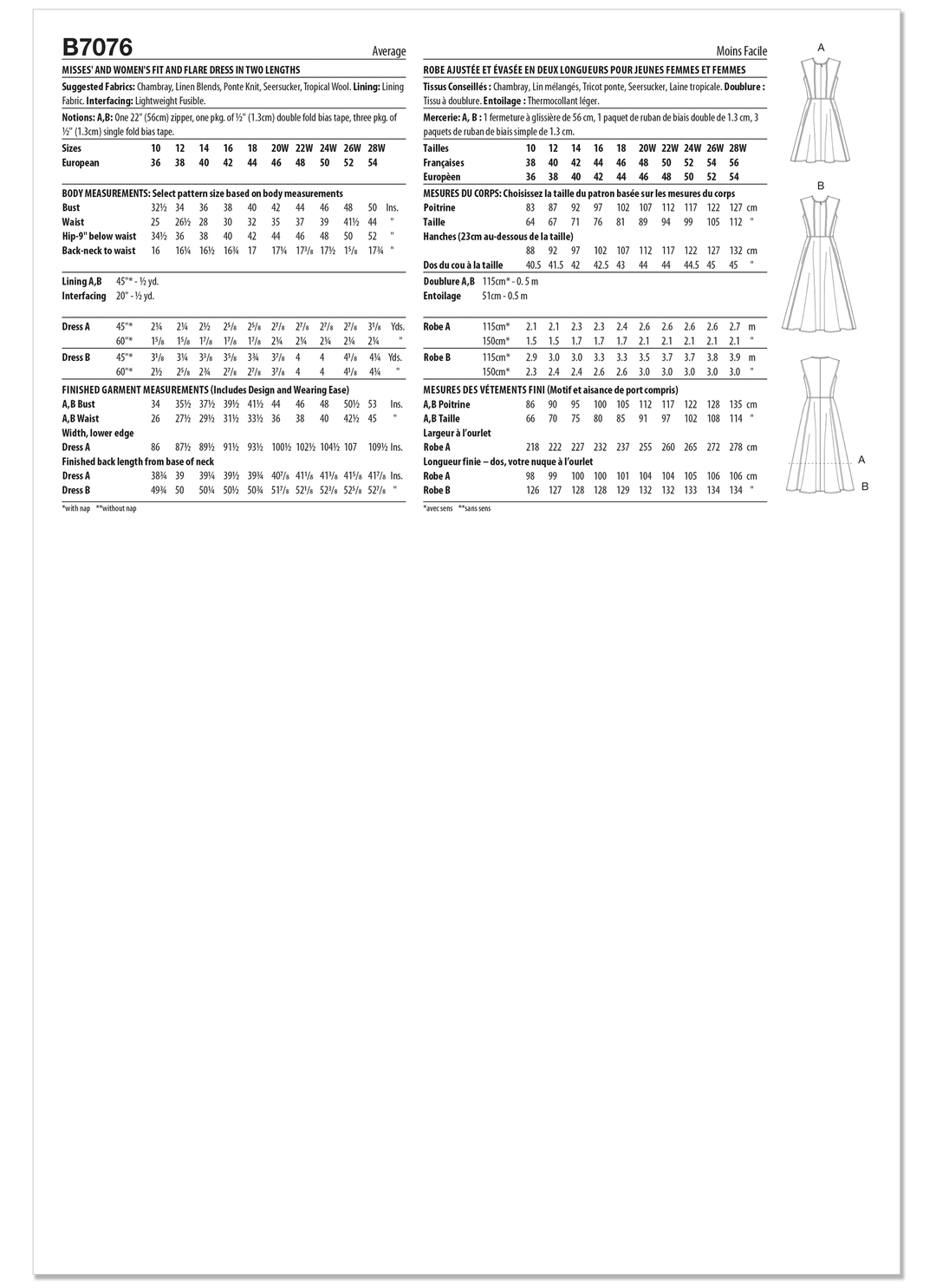 Butterick Schnittmuster B7076 – Damen Fit-and-Flare-Kleid in zwei Längen
