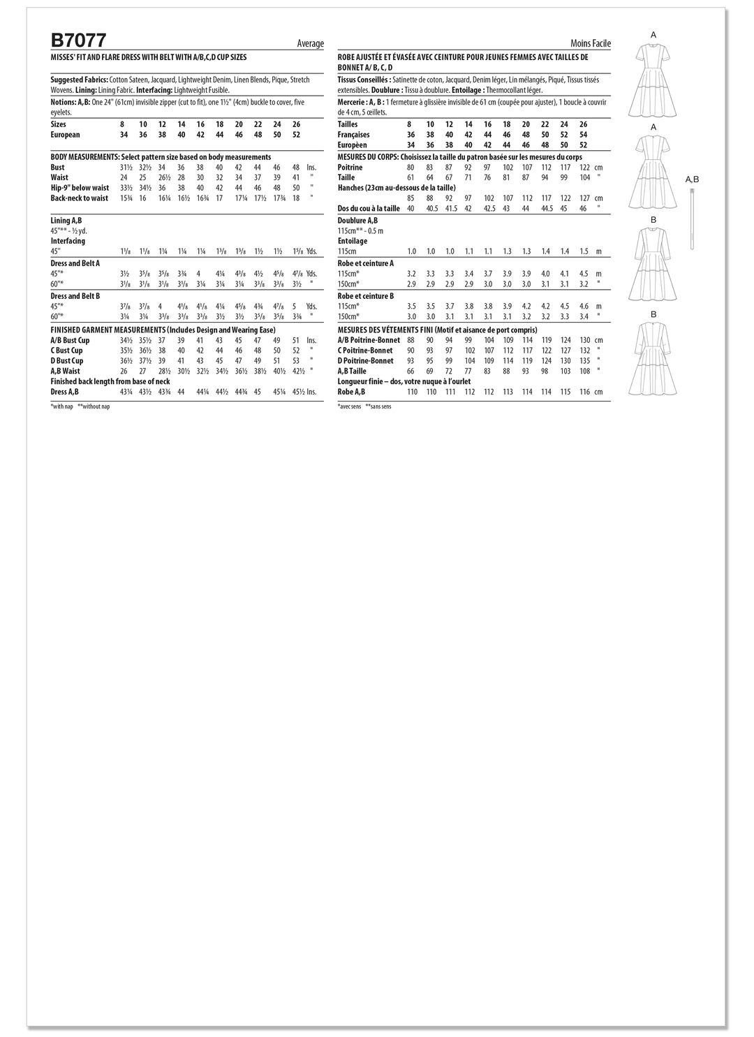 Butterick Schnittmuster B7077 – Damen Fit-and-Flare-Kleid mit Gürtel