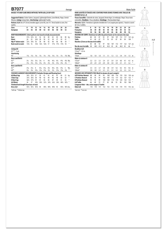 Butterick Schnittmuster B7077 – Damen Fit-and-Flare-Kleid mit Gürtel