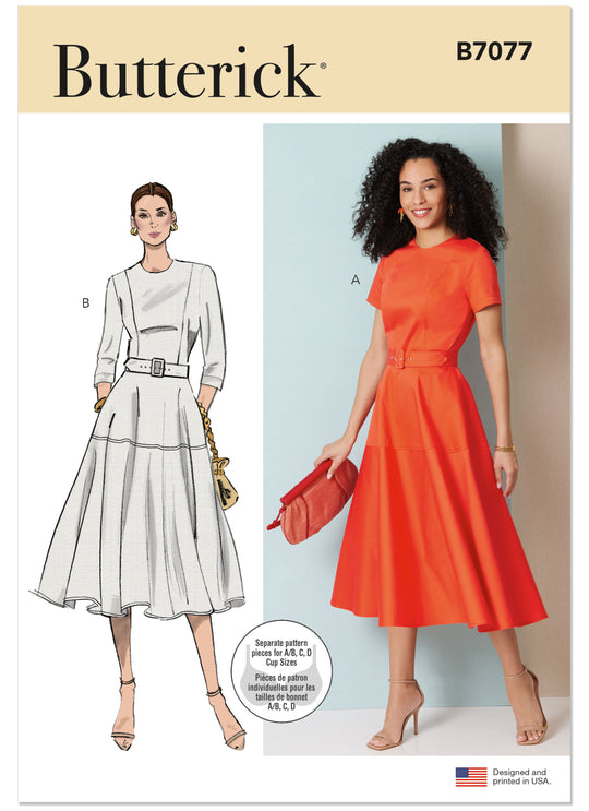 Butterick Schnittmuster B7077 – Damen Fit-and-Flare-Kleid mit Gürtel