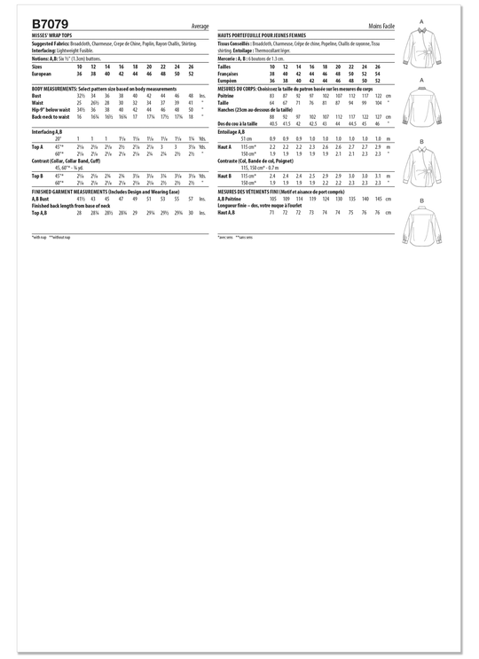 Butterick Schnittmuster B7079 – Damen Wickelbluse mit Drapierung