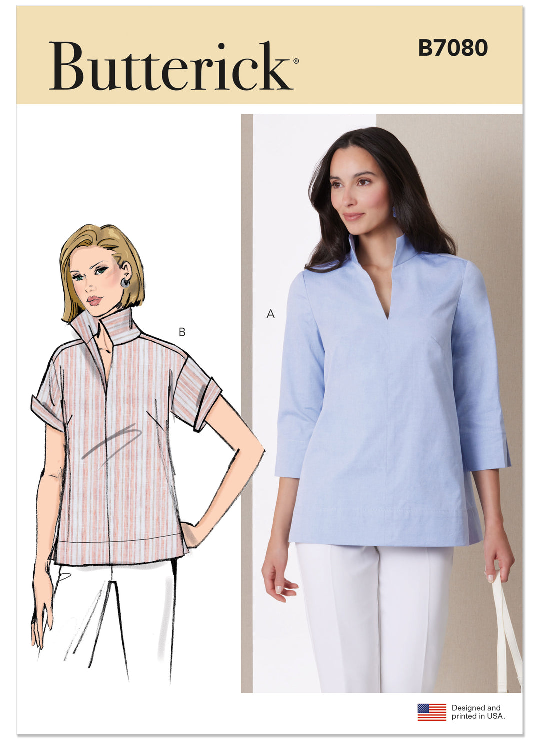 Butterick Schnittmuster B7080 – Damen Bluse mit Stehkragen