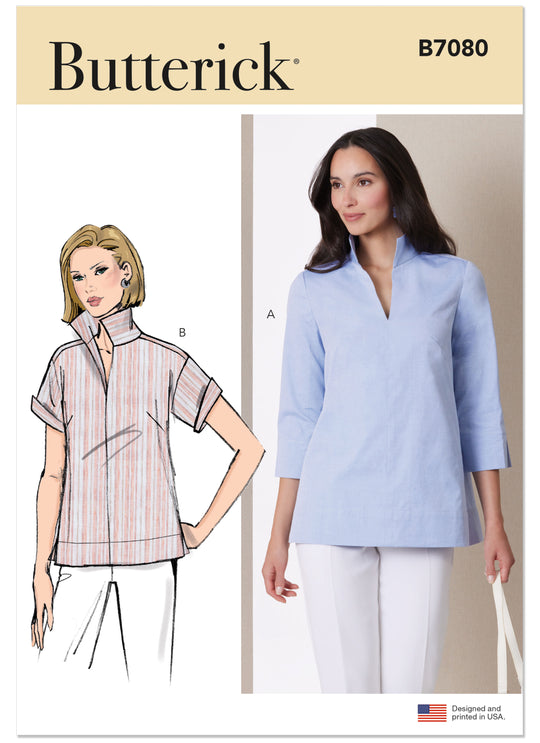Butterick Schnittmuster B7080 – Damen Bluse mit Stehkragen