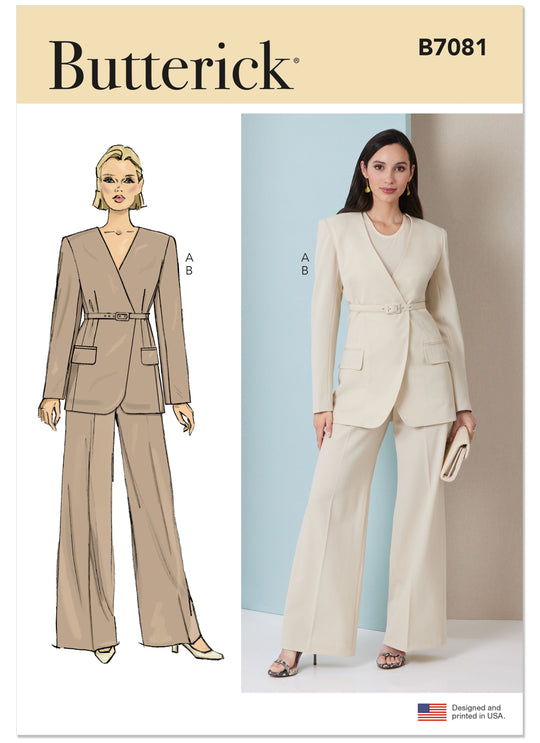 Butterick Schnittmuster B7081 – Damen Jacke mit Gürtel & Hose