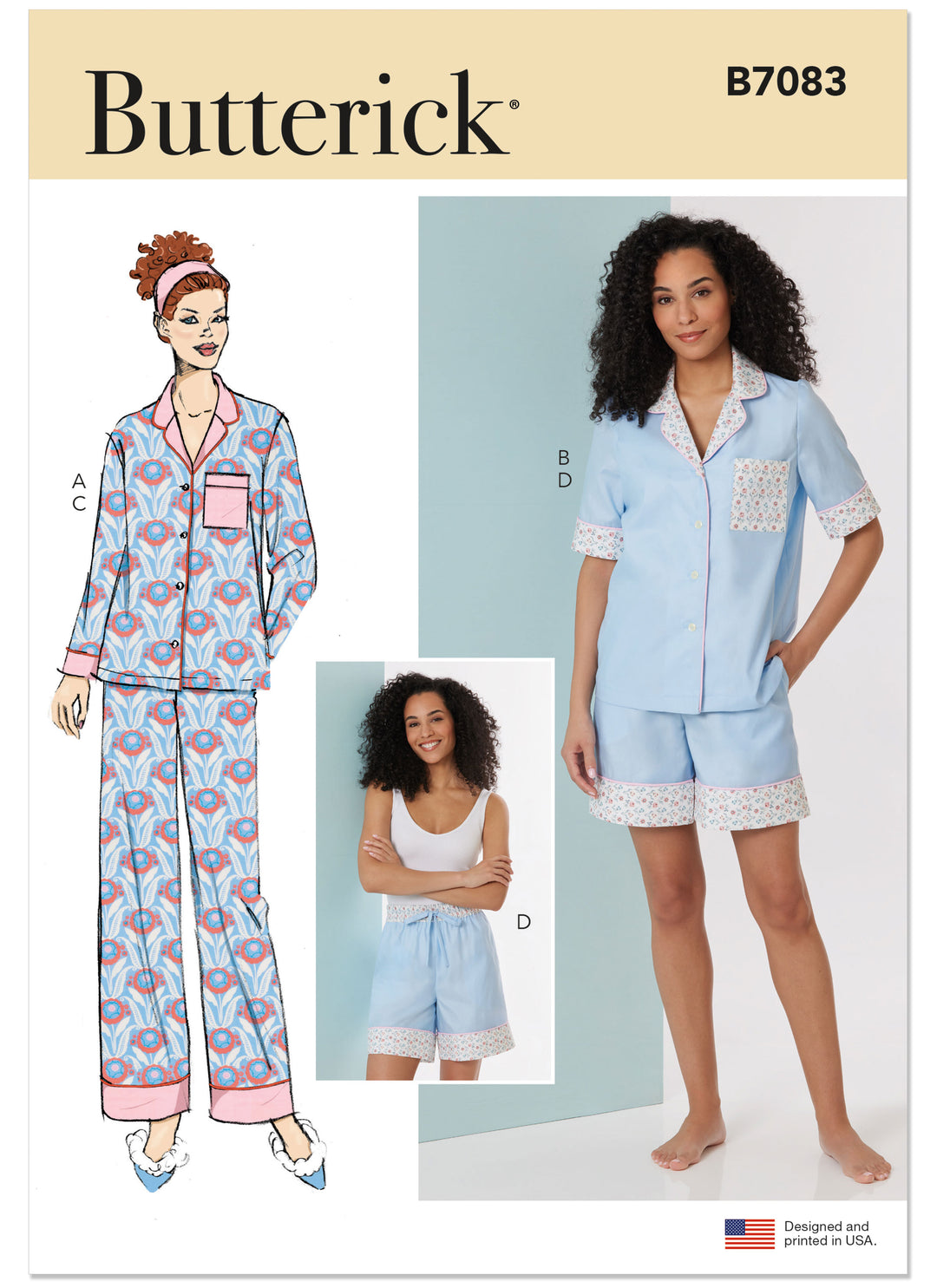 Butterick Schnittmuster B7083 – Damen Pyjama mit Hose oder Shorts