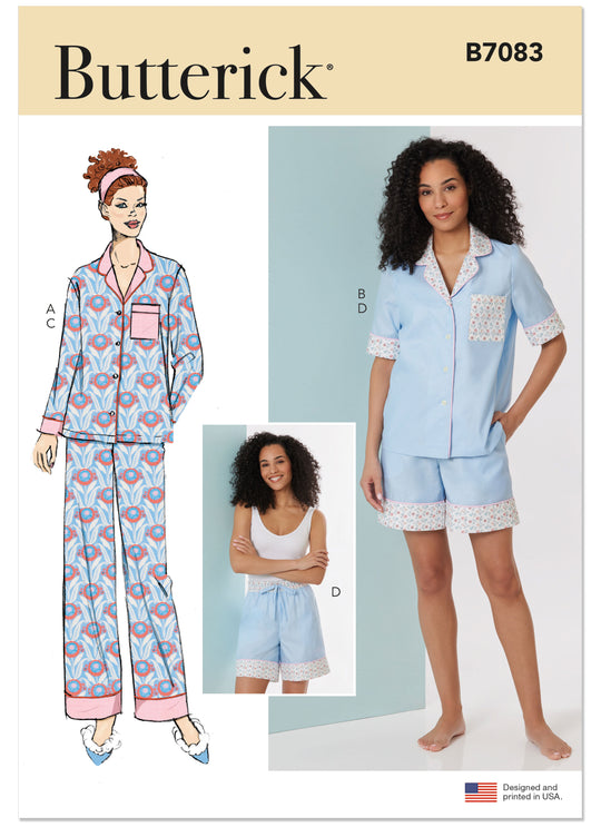 Butterick Schnittmuster B7083 – Damen Pyjama mit Hose oder Shorts
