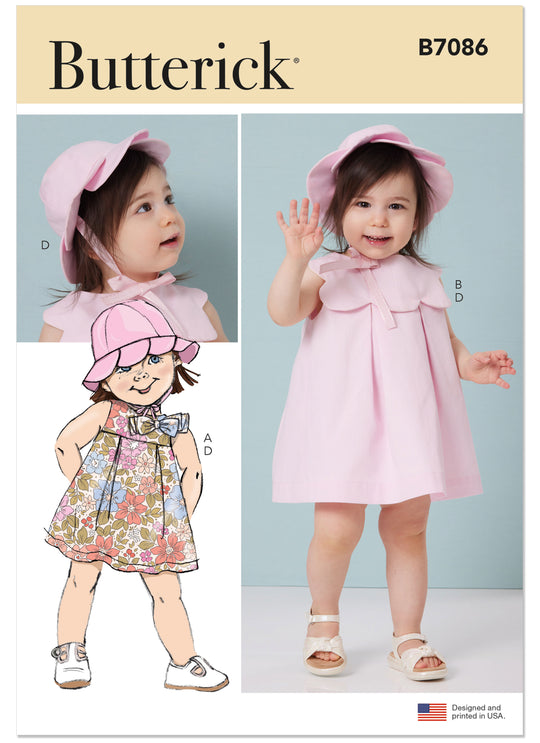 Butterick Schnittmuster B7086 – Kleinkinderkleid, Höschen & Mütze