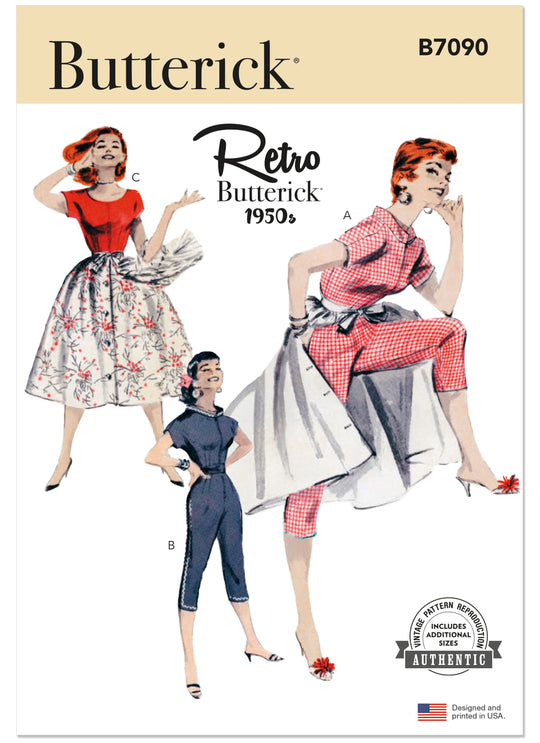 Butterick B7090 – Vintage Damen-Latzhose mit Überrock der 1950er Jahre