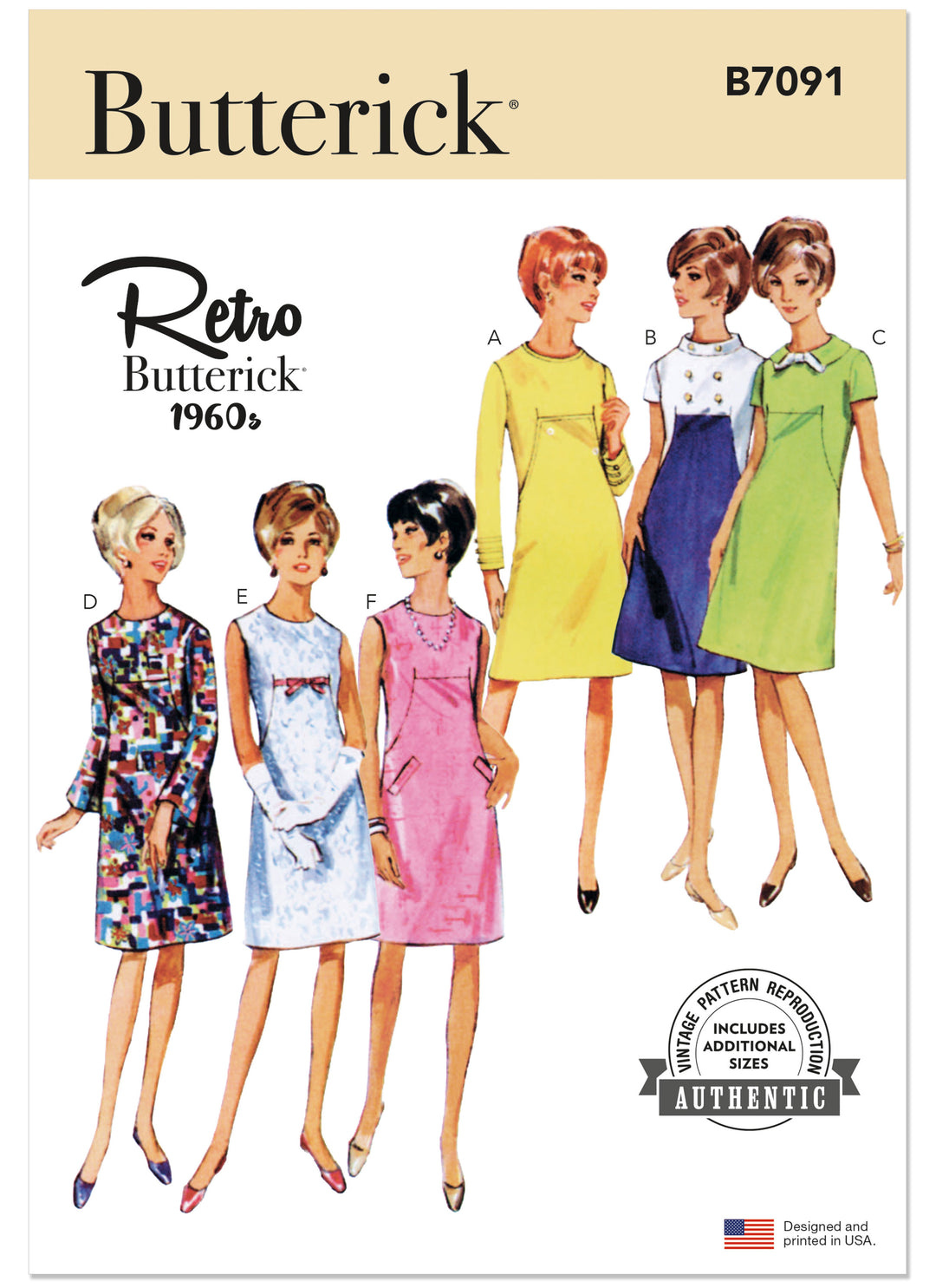 Butterick B7091 – Vintage A-Linien-Kleid der 1960er Jahre
