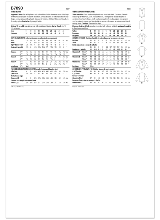 Butterick B7093 – Vintage Damenbluse der 1980er Jahre