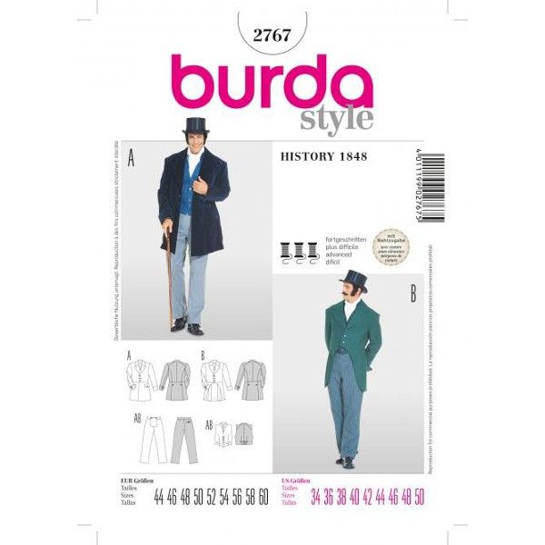 burda Schnittmuster 2767 – Herren Frack - White Tie - Herrenanzug