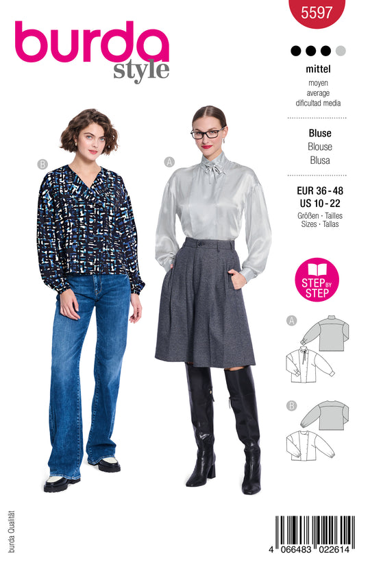 Burda Schnittmuster 5597 – Damen Blusen mit asymmetrischem Verschluss