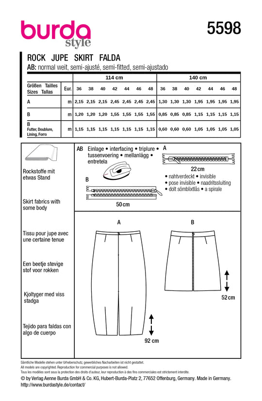 Burda Schnittmuster 5598 – Damen Maxirock mit Ballonform & Minirock
