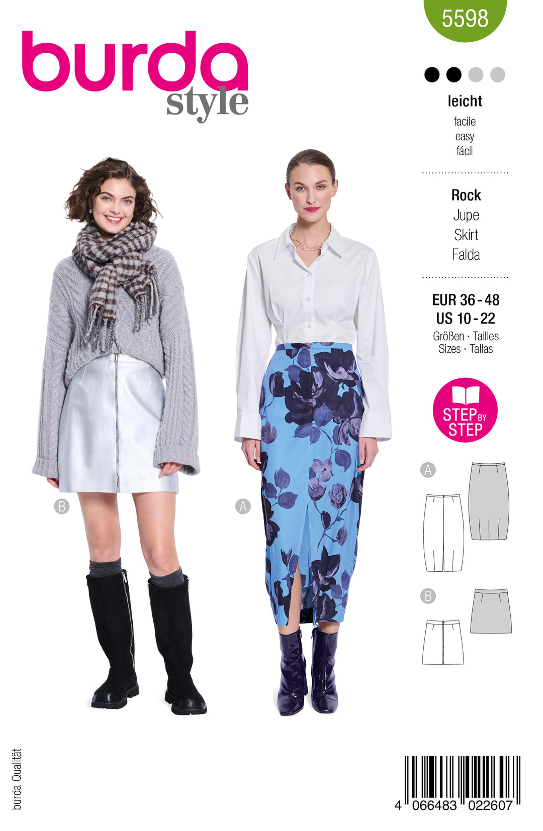 Burda Schnittmuster 5598 – Damen Maxirock mit Ballonform & Minirock