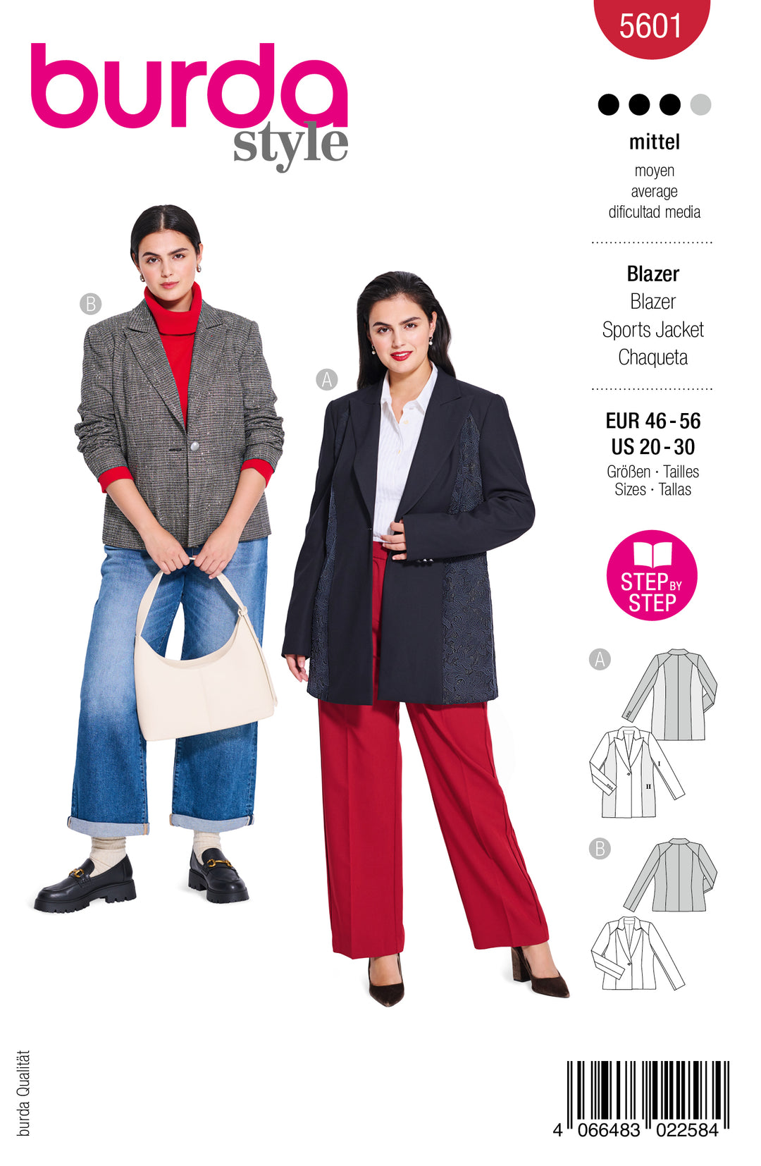 Burda Schnittmuster 5601 – Damen Smoking-Blazer & Spencerjacke Plus Size