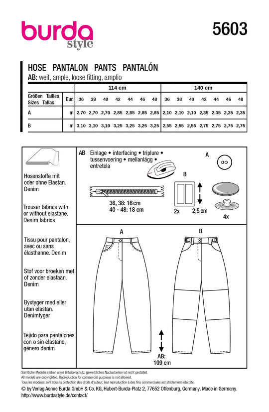 Burda Schnittmuster 5603 – Damen Barrel Hose & Curved-Leg-Hose
