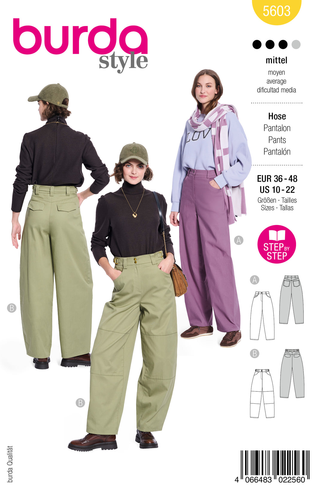 Burda Schnittmuster 5603 – Damen Barrel Hose & Curved-Leg-Hose