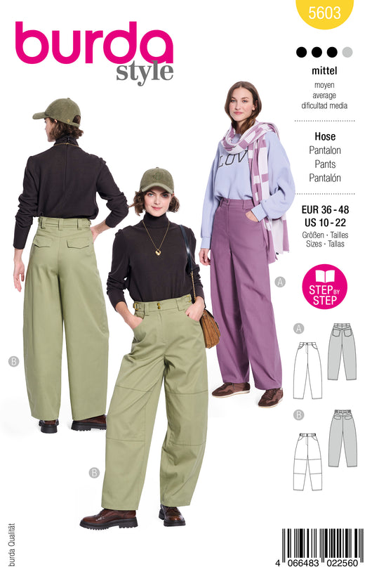 Burda Schnittmuster 5603 – Damen Barrel Hose & Curved-Leg-Hose